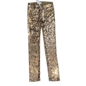 ALICE + OLIVIA SCOOP Gold Sequin Pull-On Leggings Pants Mid Rise Sz M New
